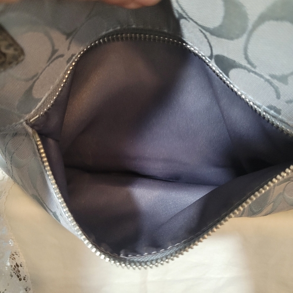 Coach Penelope Grey Signature Logo Carryall Canvas Bag with Embossed Snakeskin - Picture 9 of 14